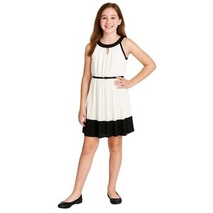 Sequin Hearts Dress 16 Black White Belted Colorblocked Pleated Belted Modern NEW